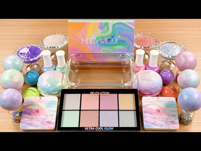 UNICORN Color w CLAY★Mixing Makeup Eyeshadow Glitter into SLIME★ASMR★Satisfying Slime Video#084