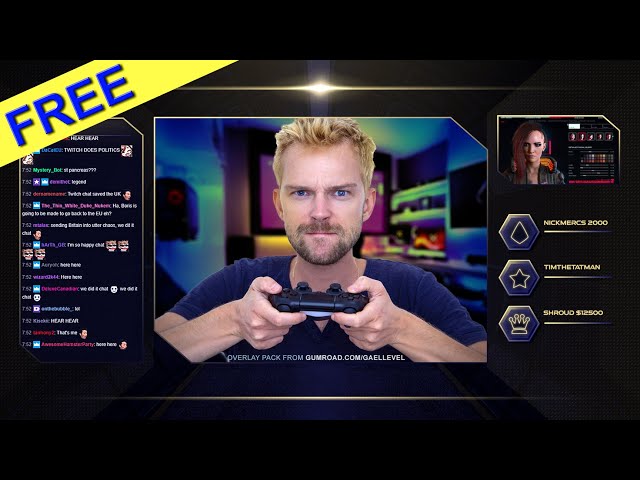 FREE Twitch Overlay Pack with Screens, Banner, Offline image, Panels, Camera border, etc...