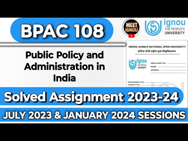 BPAC 108 Solved Assignment 2023-24 // Public Policy and Administration in India // #bpac108_ignou
