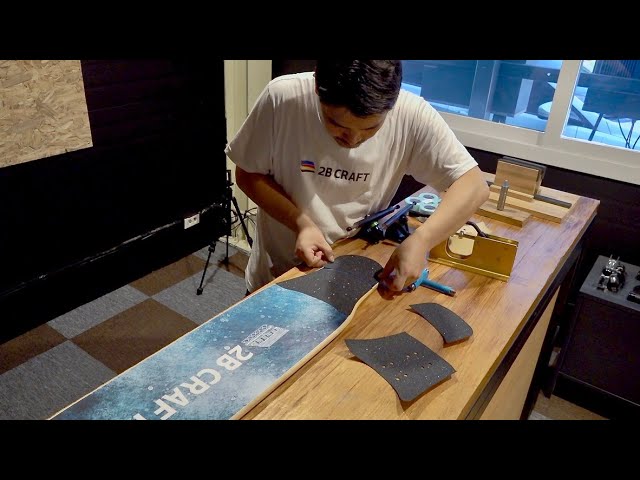 Skilled Korean Skateboard Maker. Process of Making Longboard