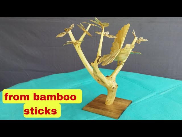 DIY, how to make bird from bamboo sticks with tree. #bird