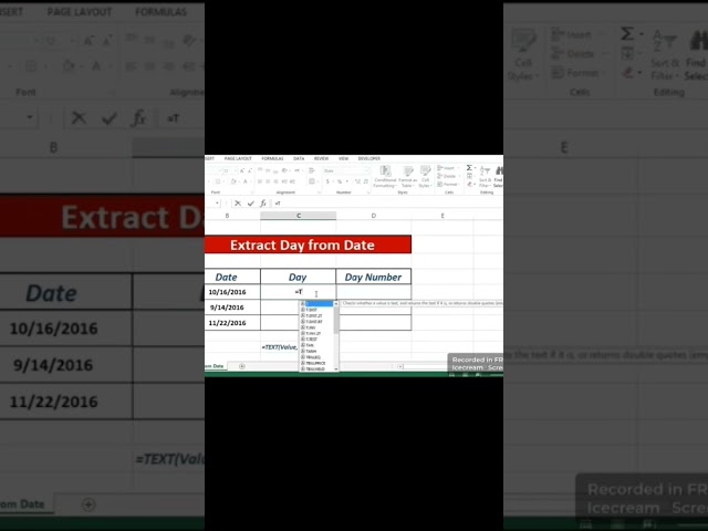 How to extract day name from date using excel-full video in the comments# excel vba  #yt video#short