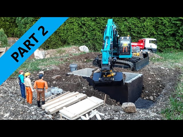 Building a house RC - Part 2, drainage, water collector and backfilling. [Kobelco, Case 621,...]