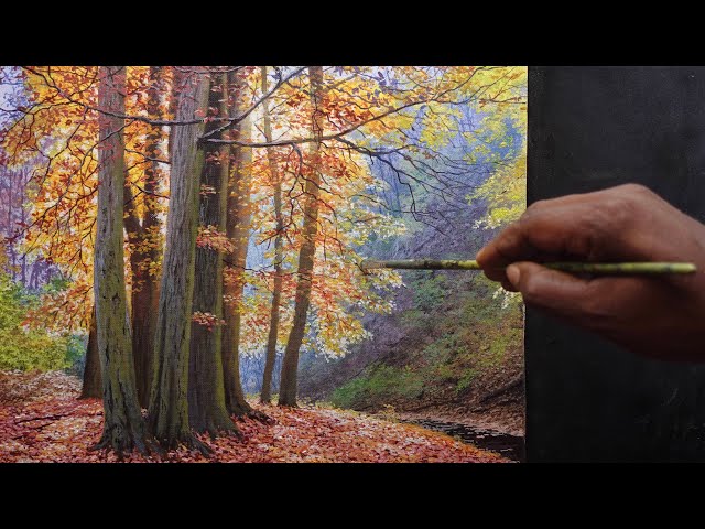 How To Paint Autumn Trees With Acrylic painting l Time Lapse 93