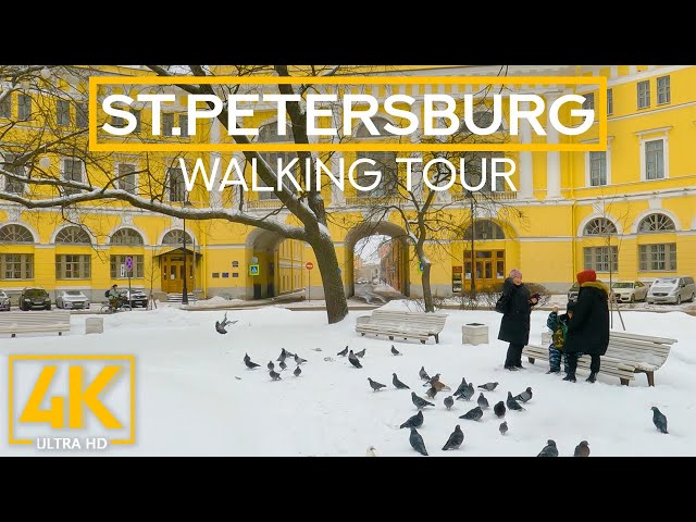 4K Snowy Day Walk in Saint Petersburg - City Walking Tour with Real Sounds