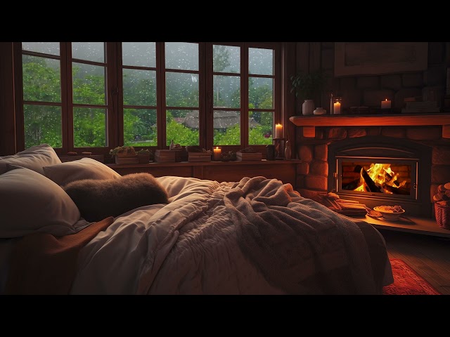 Fireplace Ambience Retreat - Rain Sounds on Window, Crackling Fire fore Relief Stress & Sleep Better