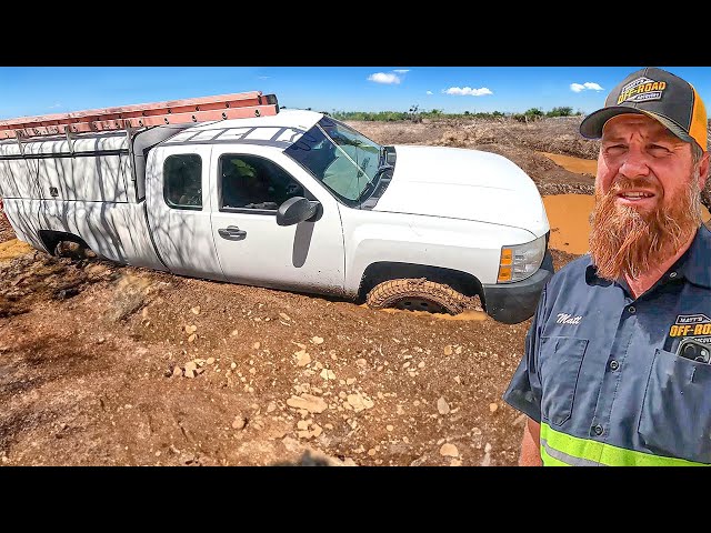 Employee's Rough Day, Chevy Work Truck Stuck in Mud