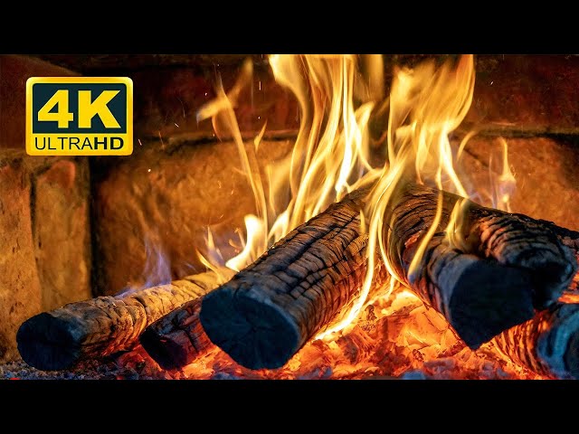 🔥 4K Fireplace Ambience (NO MUSIC). Fireplace with Burning Logs and Crackling Fire Sounds UHD 4K