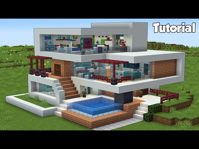 Minecraft: How to Build a Modern House Tutorial (Easy) #42 - Interior in Description!