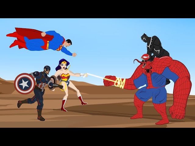 SPIDER HULK VENOM vs Marvel Super Heroes Black panther, Superman, Captain America, Wonder woman [HD]