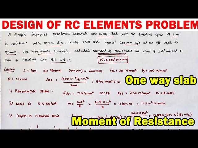 Theory of structures solved problem, moment of resistance, one way slab problem, one way slab design