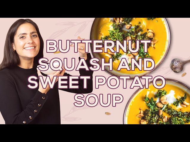 Roasted Butternut Squash and Sweet Potato Soup (Vegan) - Two Spoons
