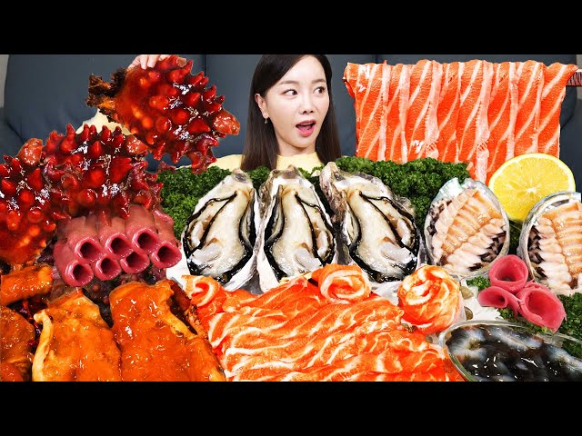 [Mukbang ASMR] Seafood Special🌊 Salmon Sea Cucumber Sea Squirt Oyster Abalone Spoon Worm Ssoyoung
