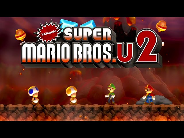 New Super Mario Bros U Volcanic 2 - Walkthrough 2 Players (World 1) Co Op
