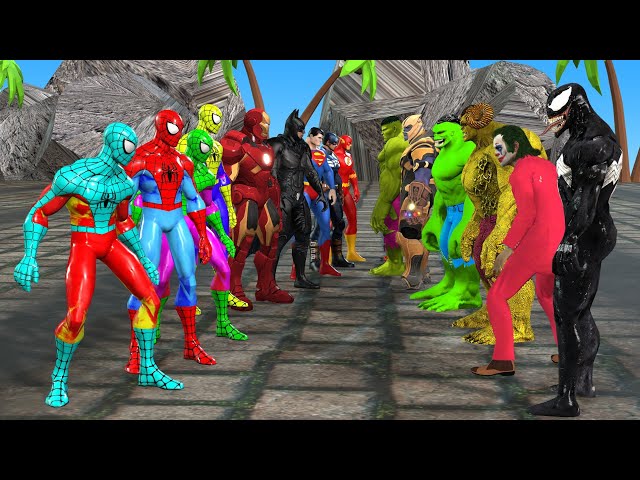 Superheroes Pro Multiverse : Team Bad Guy Joker Vs Team Good Guy Spiderman Challenge By Ironman