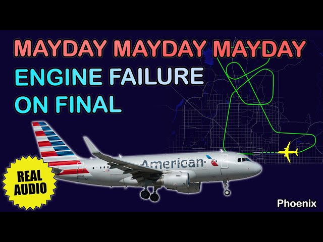 MAYDAY. Engine failure on final at Phoenix Sky Harbor. American Airbus A319 engine problem. Real ATC