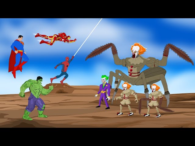 Team Hulk: Spiderman-Iroman-Superman VS  JOKER [HD]