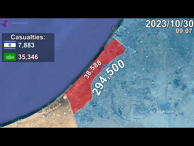 Israel-Hamas War: Every Day to November 1st Mapped using Google Earth