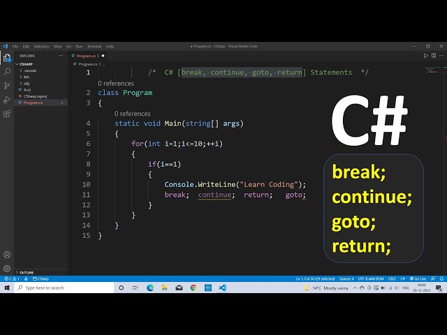 C# - break, continue, goto & return statements | Learn Coding