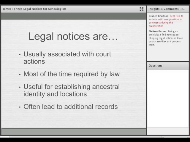 Legal Notices for Genealogists - James Tanner