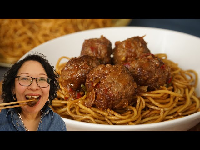 General Tso’s Beef Balls And Fried Noodles