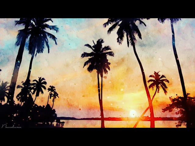 Premium Handmade Art Print "Tropical Sunset in Watercolors" by Dreamframer Art