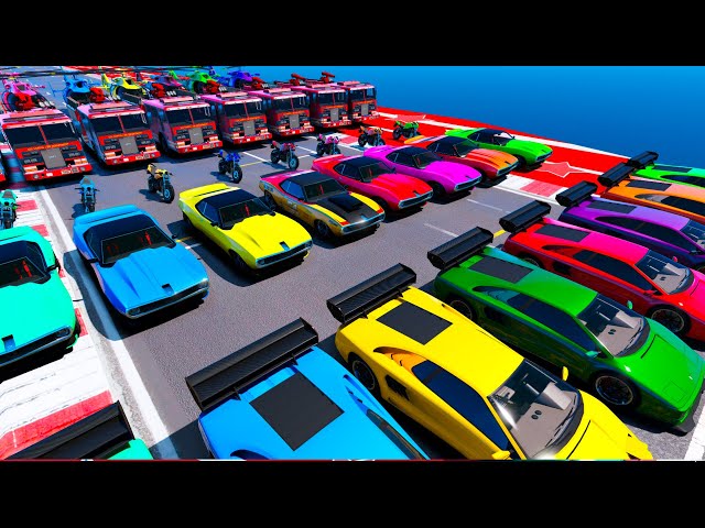 Stunt Ramps Parkour from Classic Sport Cars Firetruck Muscle Cars Helicopter GTA V