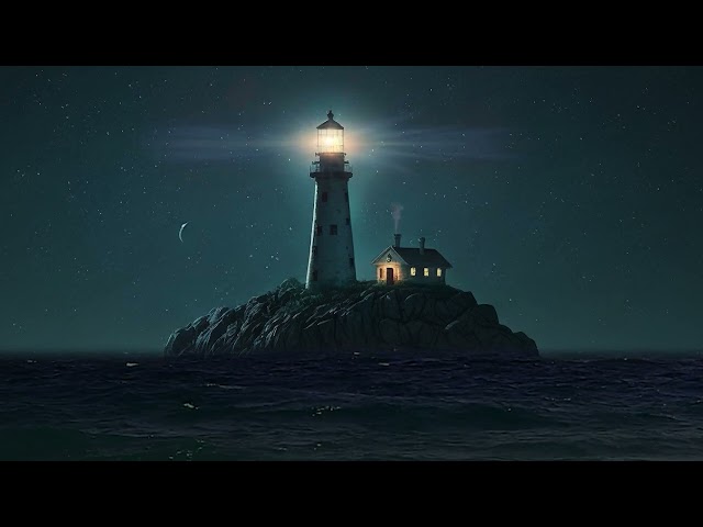 Lighthouse Surrounded by Soothing Ocean Ambience 🎧 Crashing Waves, White Noise, ASMR