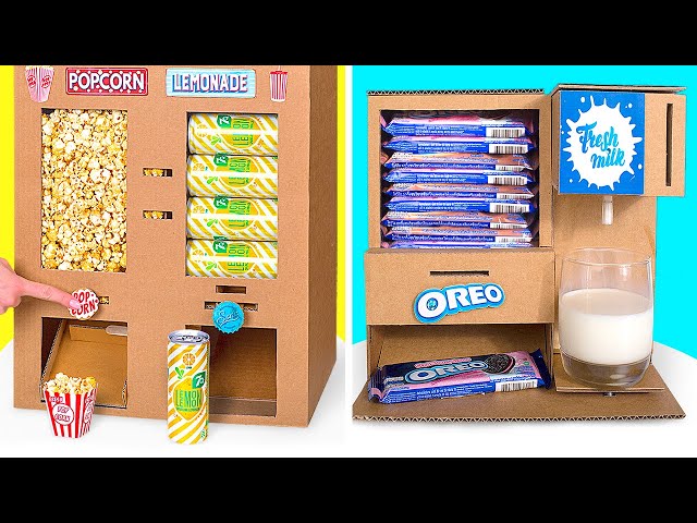 AWESOME DIY DRINKS AND SNACK CRAFTS || Popcorn Plus Soda And Oreo Plus Milk In Cardboard Dispensers