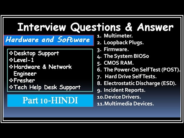 Interview Questions & Answer For  Desktop Support,Level-1 Hardware Engineer,Fresher Part 10 HINDI