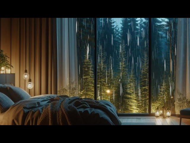 Cozy Cabin at Night with Rain Sounds and Spruce Forest View for Sleep, Study and Relaxation