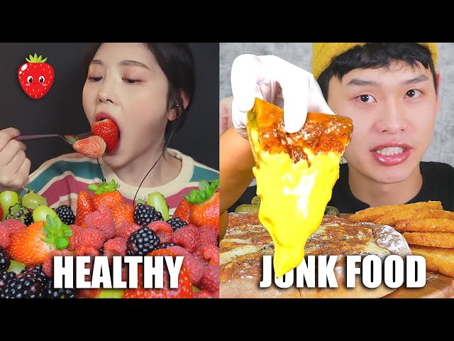 HEALTHY FOOD vs JUNK FOOD mukbangs (compilation)