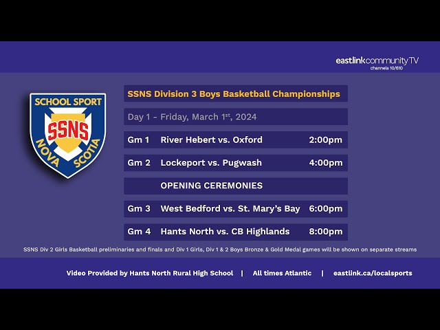 SSNS Div. 3 Boys Basketball Championships - Day 1 Video Provided by Hants North Rural High School