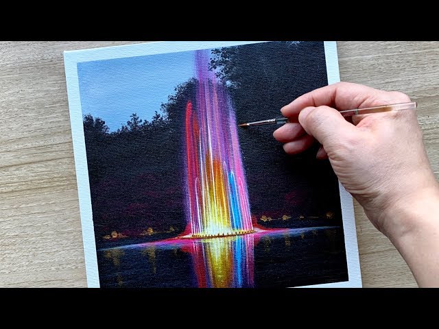 Colorful Fountain Acrylic Painting / step by step / Daily Challenge #75