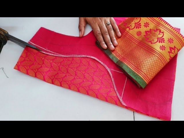 Paithani saree blouse back neck design // blouse /// cutting and stitching back neck blouse design