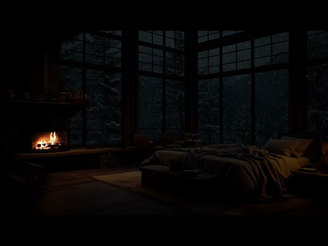 Deep Sleep with Blizzard and Fireplace Sounds | Cozy Winter Ambience and Howling Wind