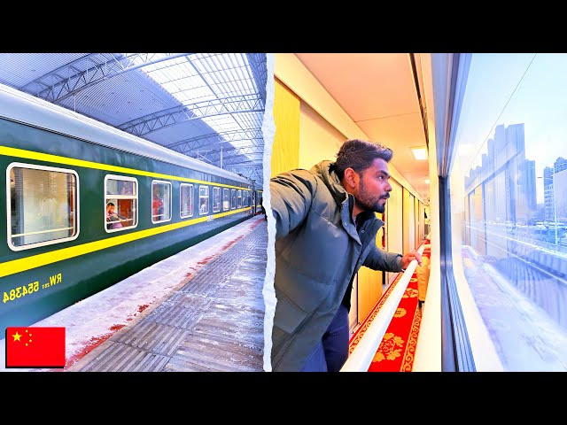 Traveling in PRIVATE ROOM on Chinese FIRST CLASS overnight sleeper Train | Heavy snowfall