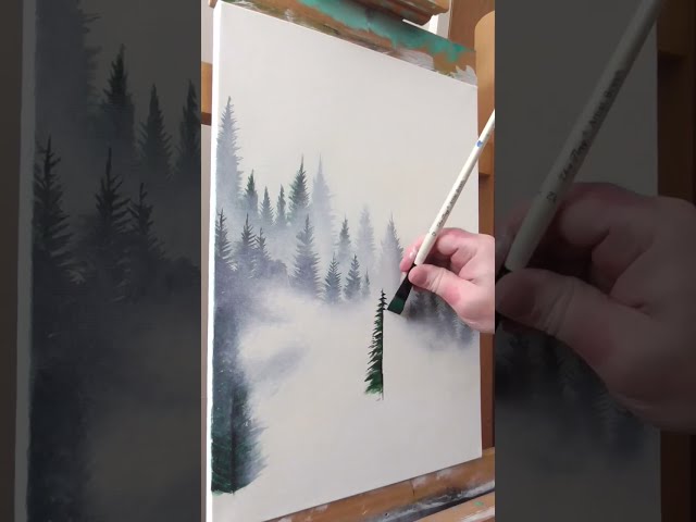 Misty Forest for beginners. Acrylic on Canvas (Time lapse)