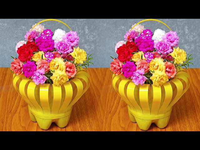 Recycle Plastic Bottles into Flower Basket Grow Portulaca Effectively For Garden
