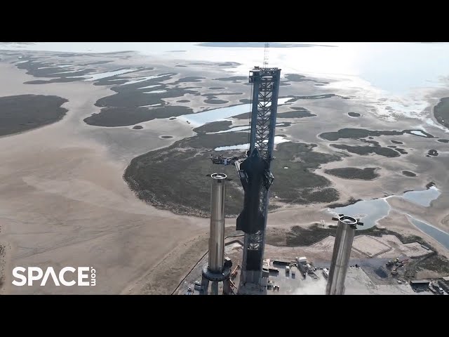 Watch SpaceX stack Starship 24 onto Super Heavy booster in amazing drone video