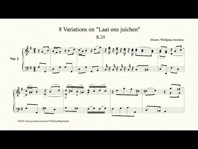 Mozart, 8 Variations on "Laat ons juichen", K 24, Var 2, Harpsichord