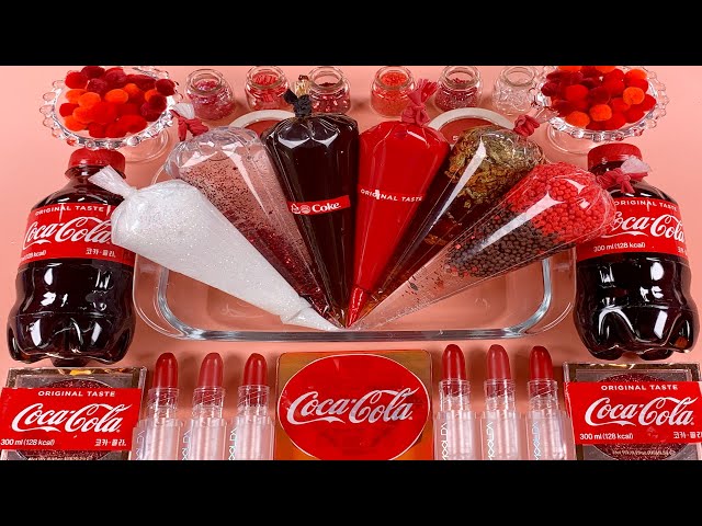 Making Cocacola slime w PIPING BAGS★Makeup Eyeshadow Glitter into SLIME★ASMR★Satisfying Video#090