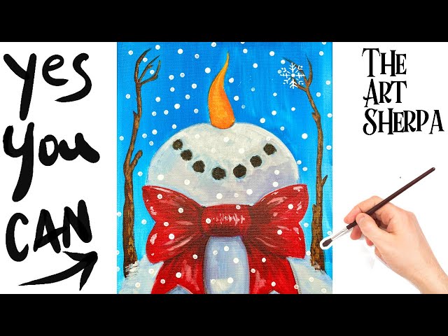 How to Draw Snowman Catching Snowflakes 🌟🎨 How to paint acrylics for beginners: Paint Night at Home