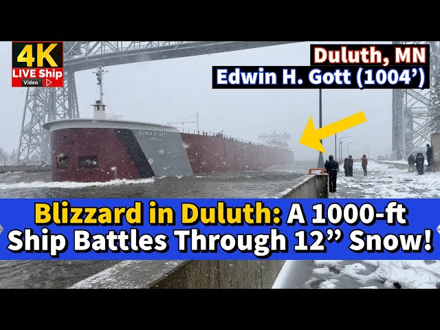 ⚓️Blizzard in Duluth: A 1000-ft Ship Battles through 12" Snow!