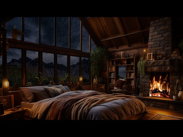 Rain Sounds for Sleeping | Rain on Window with Thunder Sounds and Cozy Fireplace for Sleep Disorders