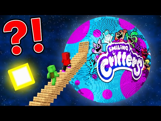 JJ and Mikey Built The LONGEST STAIR to SMILLING CRITTERS PLANET in Minecraft Maizen!