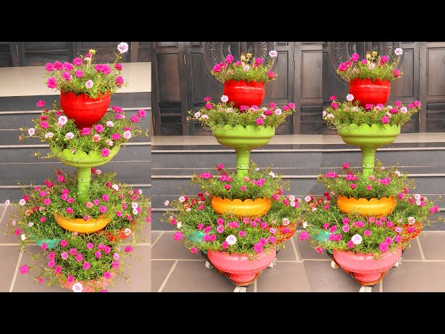 Recycling plastic bottles into colorful and beautiful flower tower you've ever seen
