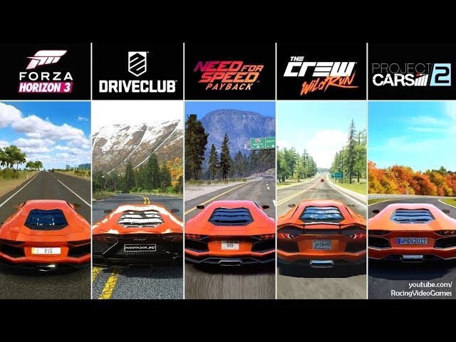 NFS Payback vs. Forza Horizon 3 vs. DriveClub vs. The Crew vs. Project CARS 2 | Aventador Comparison
