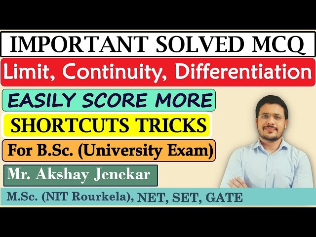 Solved MCQ on Differential Calculus | Limit | continuity | Differentiation | BSc Math Exam | SGBAU