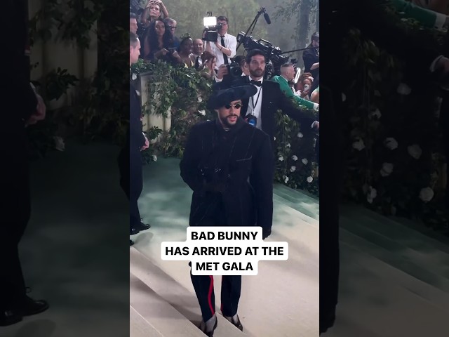 Bad Bunny carries a floral bouquet of Flor de Maga, national flower of Puerto Rico at the #metgala